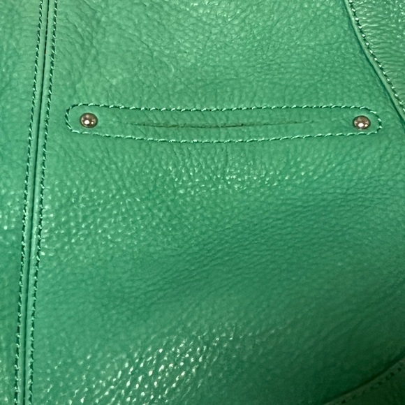 B. Makowsky Green GENUINE LEATHER  Purse Shoulder Bag Matching Makeup Bag - Picture 6 of 11